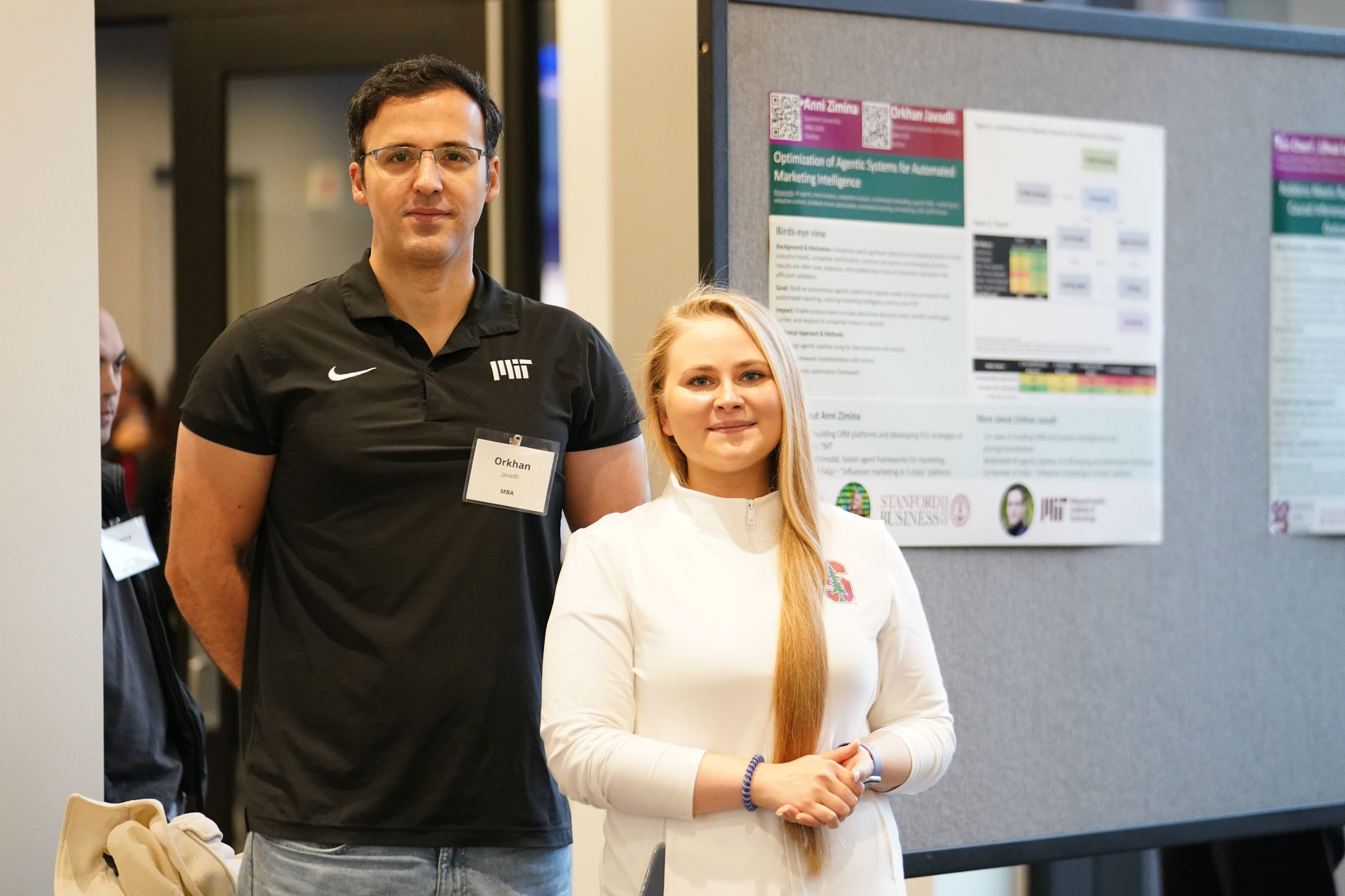 Orkhan Javadli and Anni Zimina beside their poster at the 2025 SC² Student Conference at Stanford